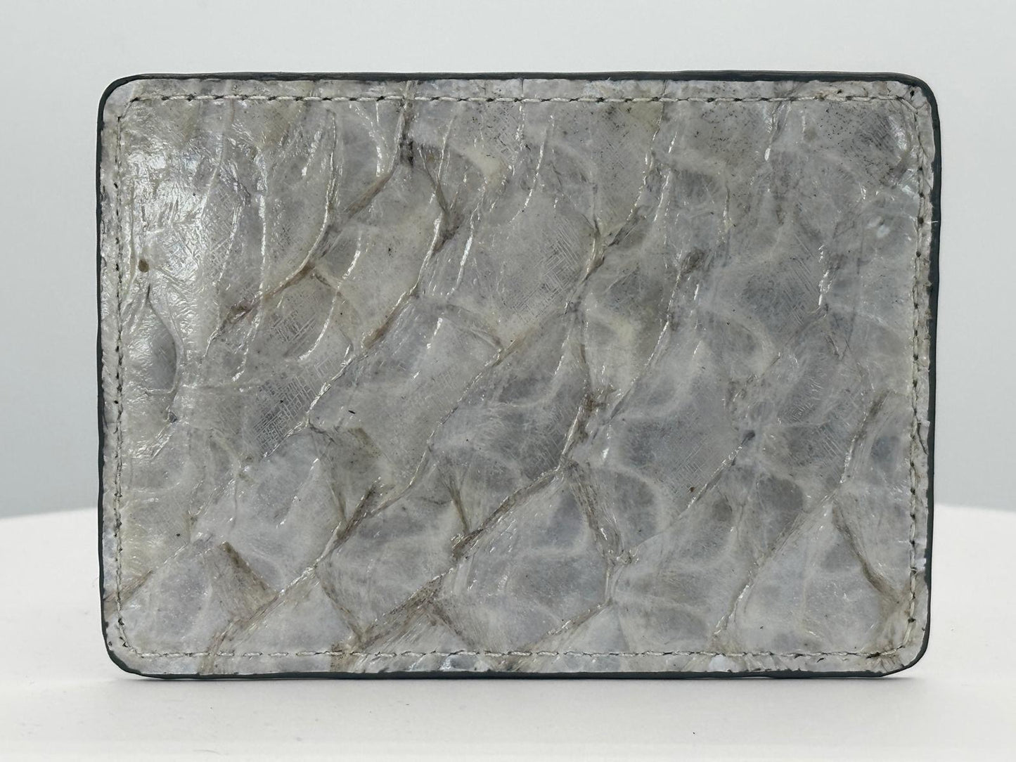 Barramundi leather card holder with white background - back