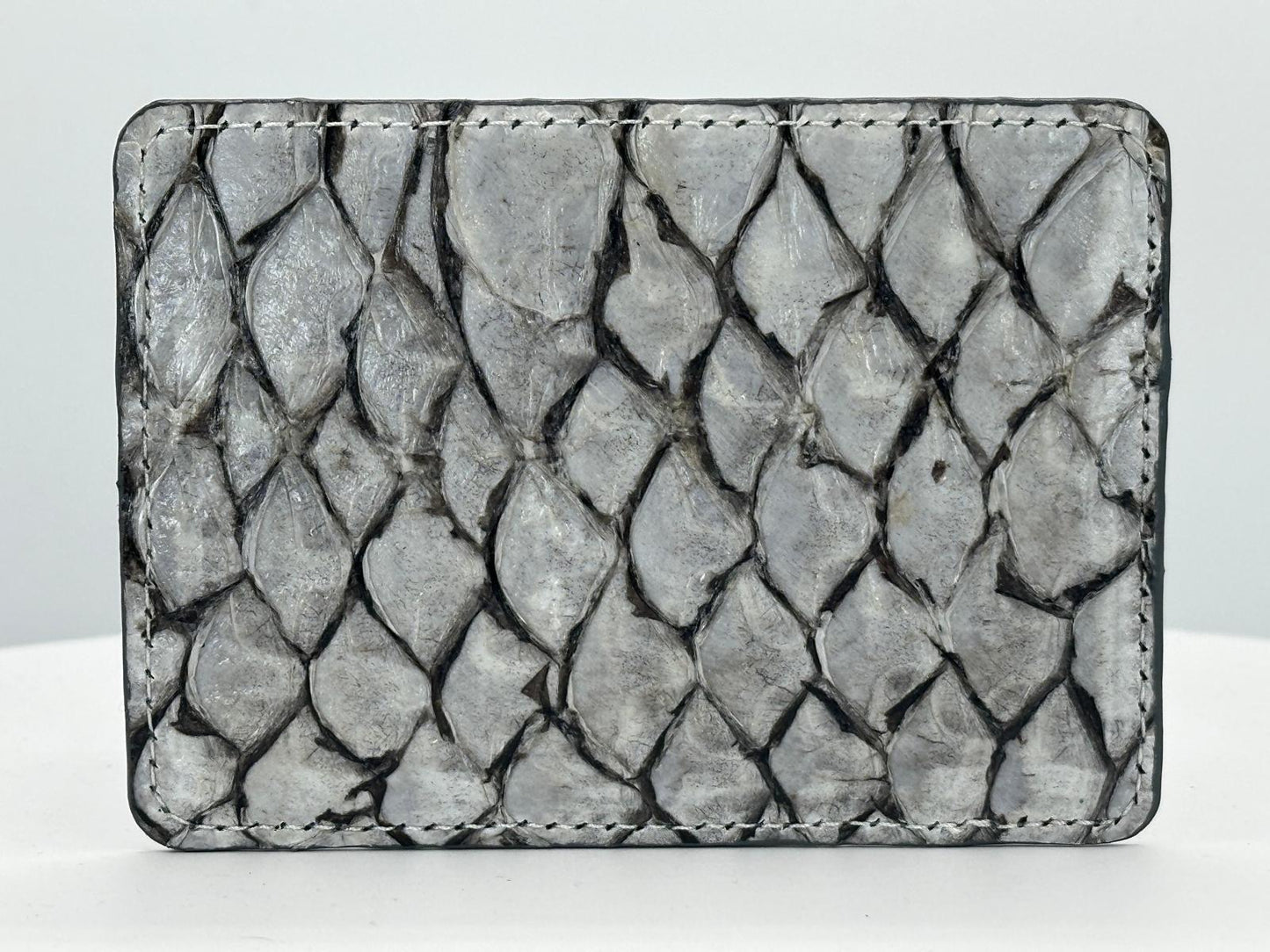 Barramundi leather card holder with white background - back