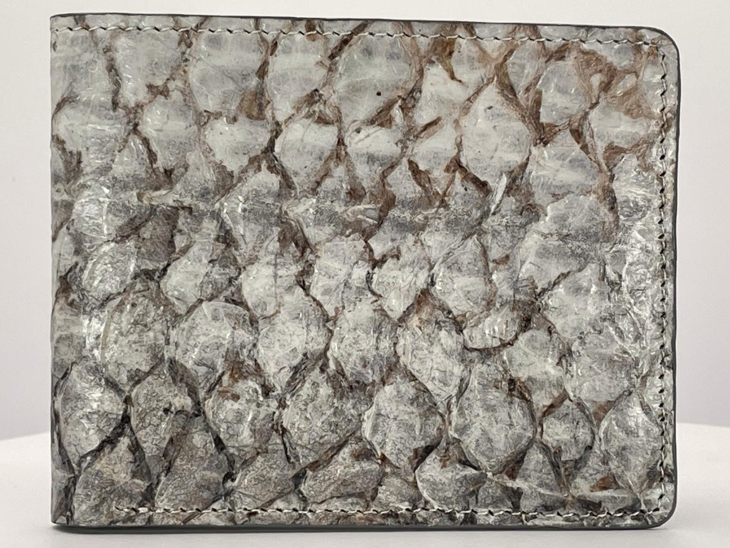 Barramundi skin wallet on a white background - front