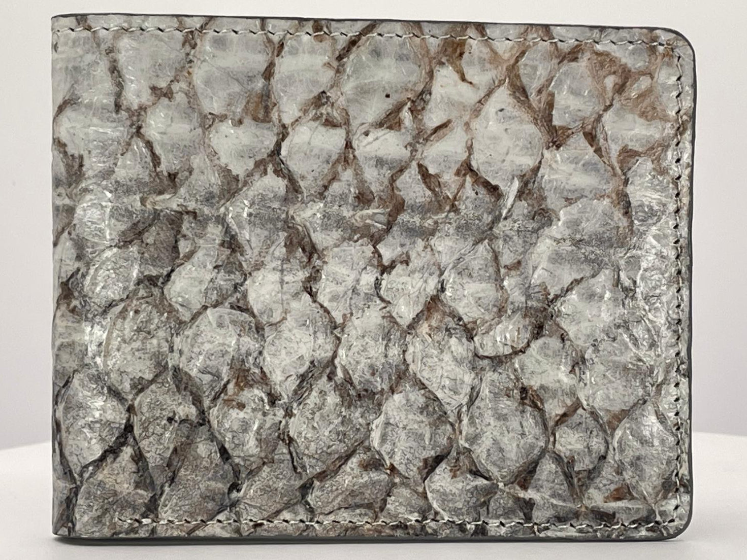 Barramundi skin wallet on a white background - front