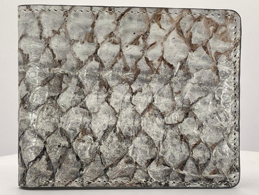 Barramundi skin wallet on a white background - front