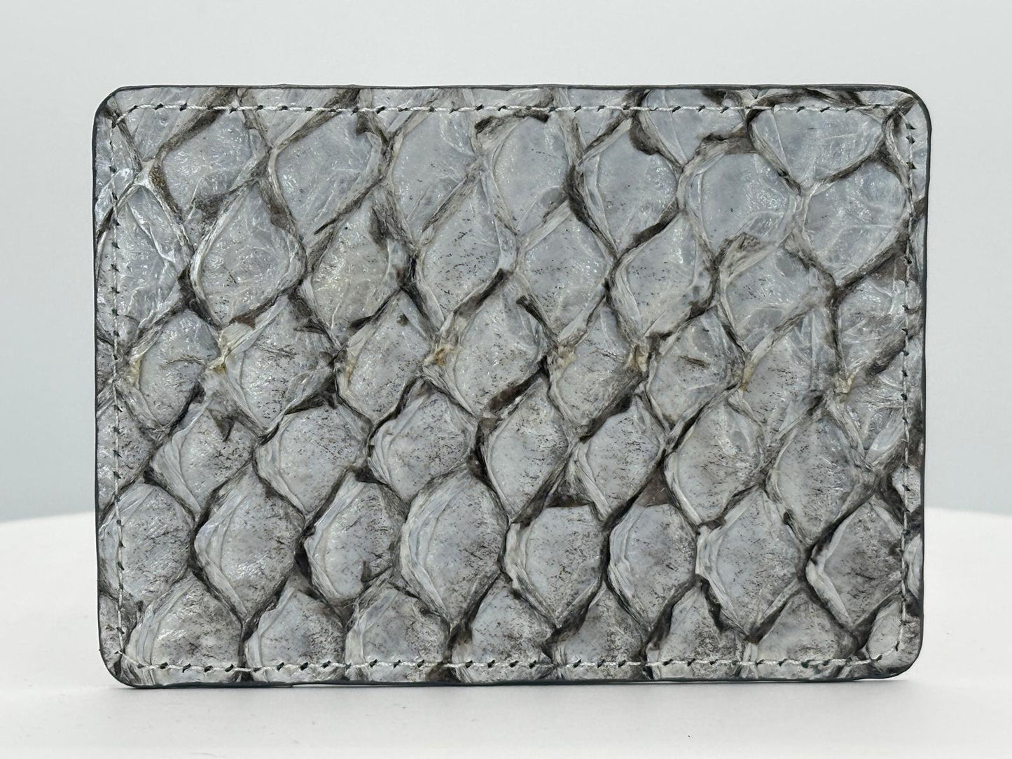 Barramundi leather card holder with white background - back