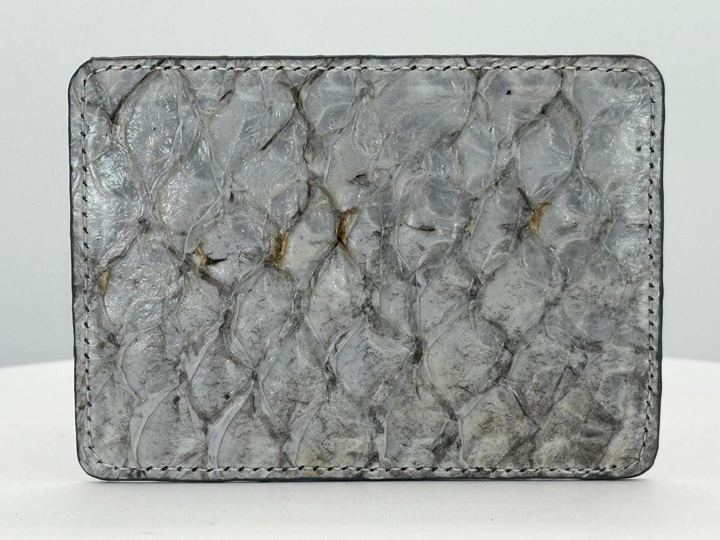 Barramundi leather card holder with white background - back