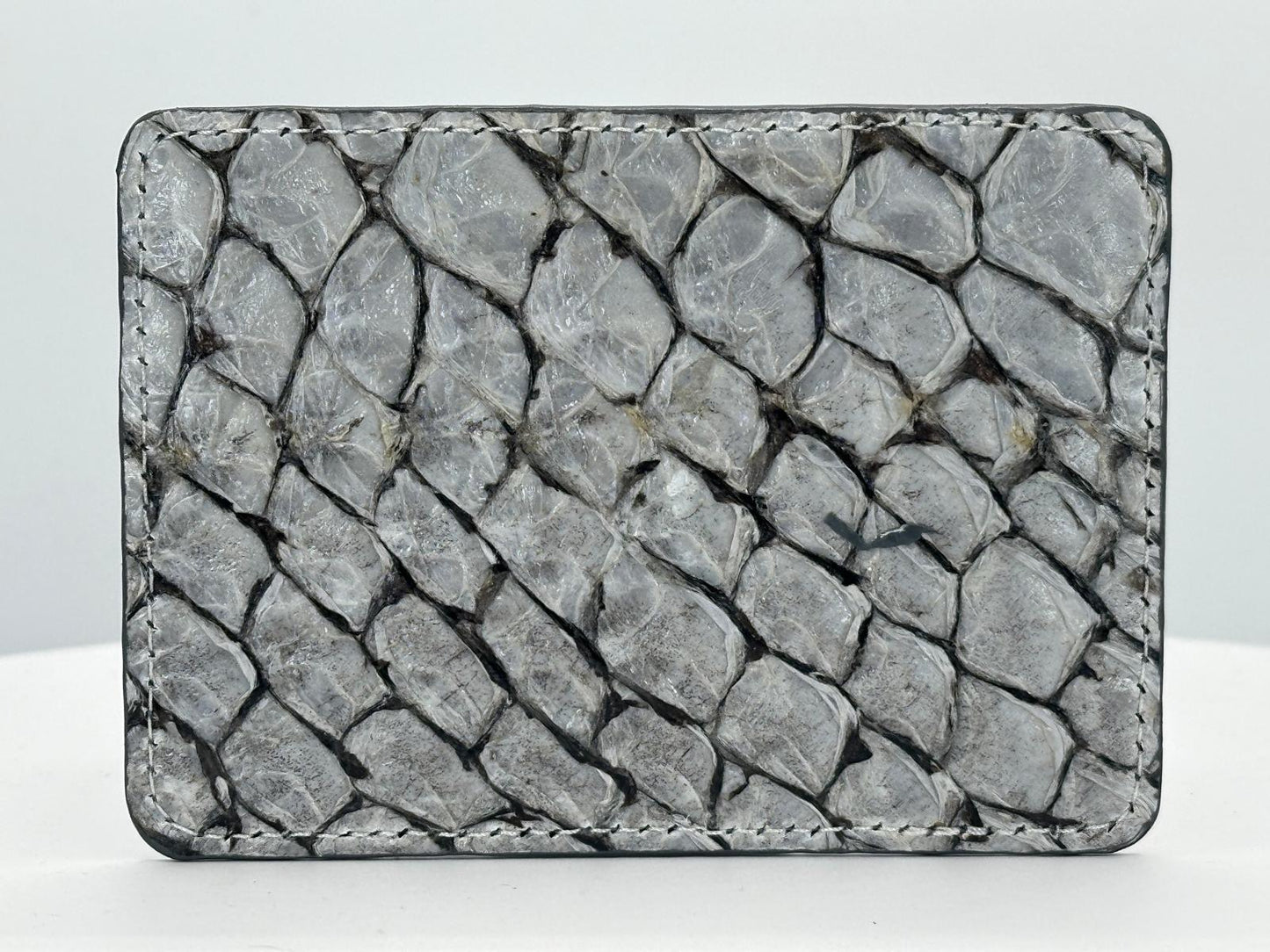 Barramundi leather card holder with white background - back