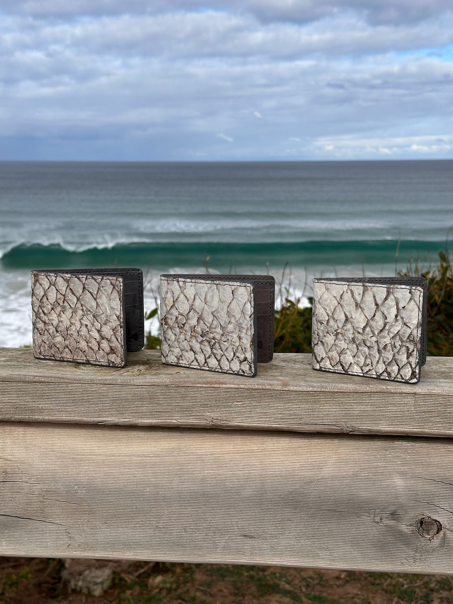 Our Flagship B-Fold wallets on the cliffs of home town Jan Jac Australia