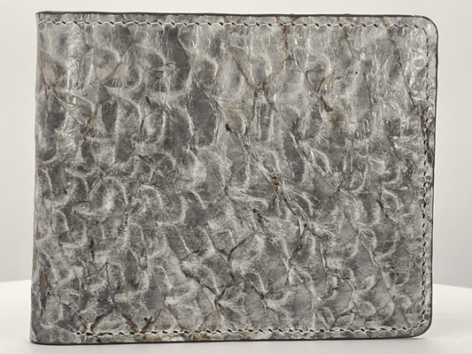 Barramundi skin wallet on a white background - front
