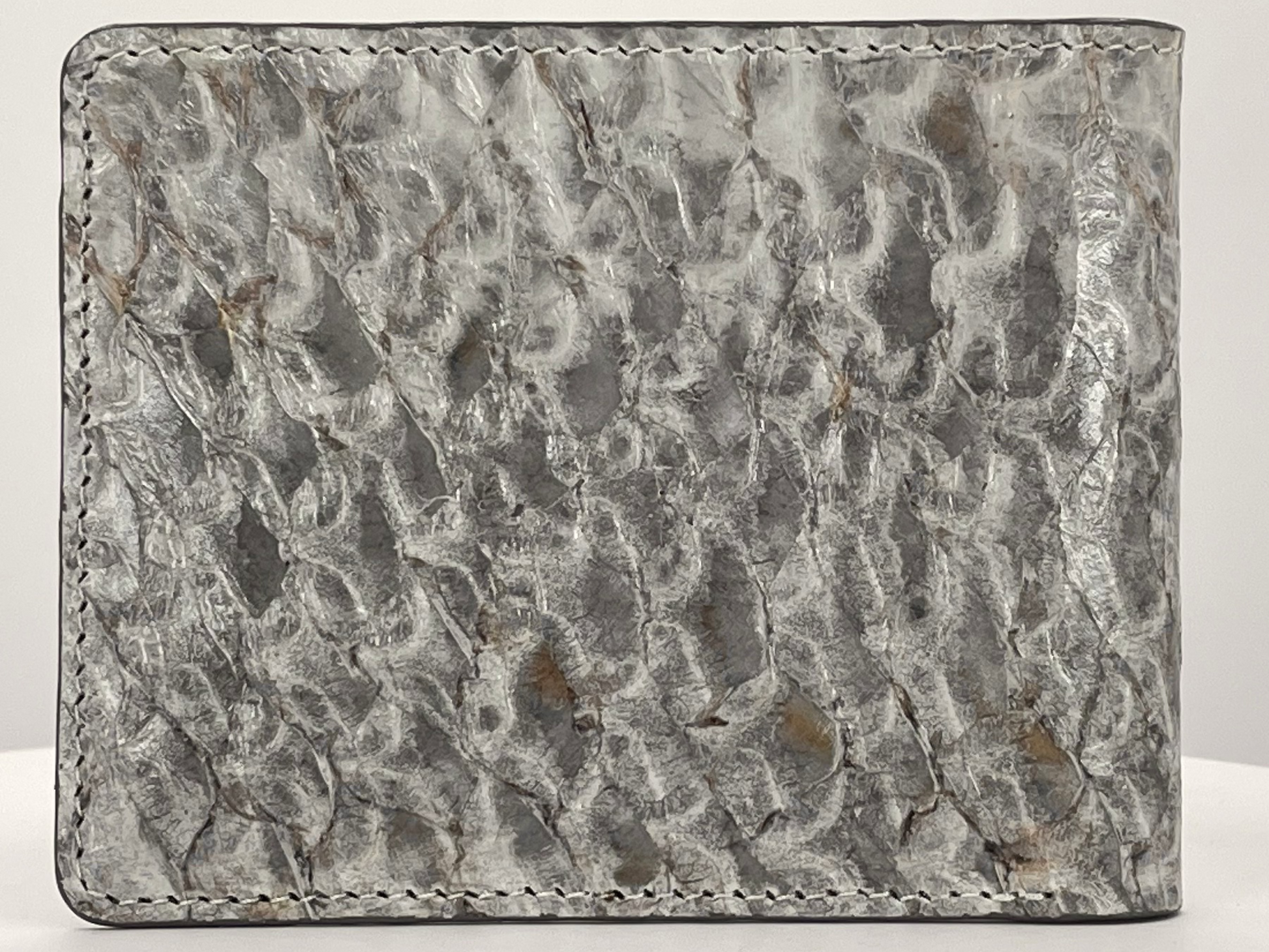 Barramundi skin wallet on a white background - back