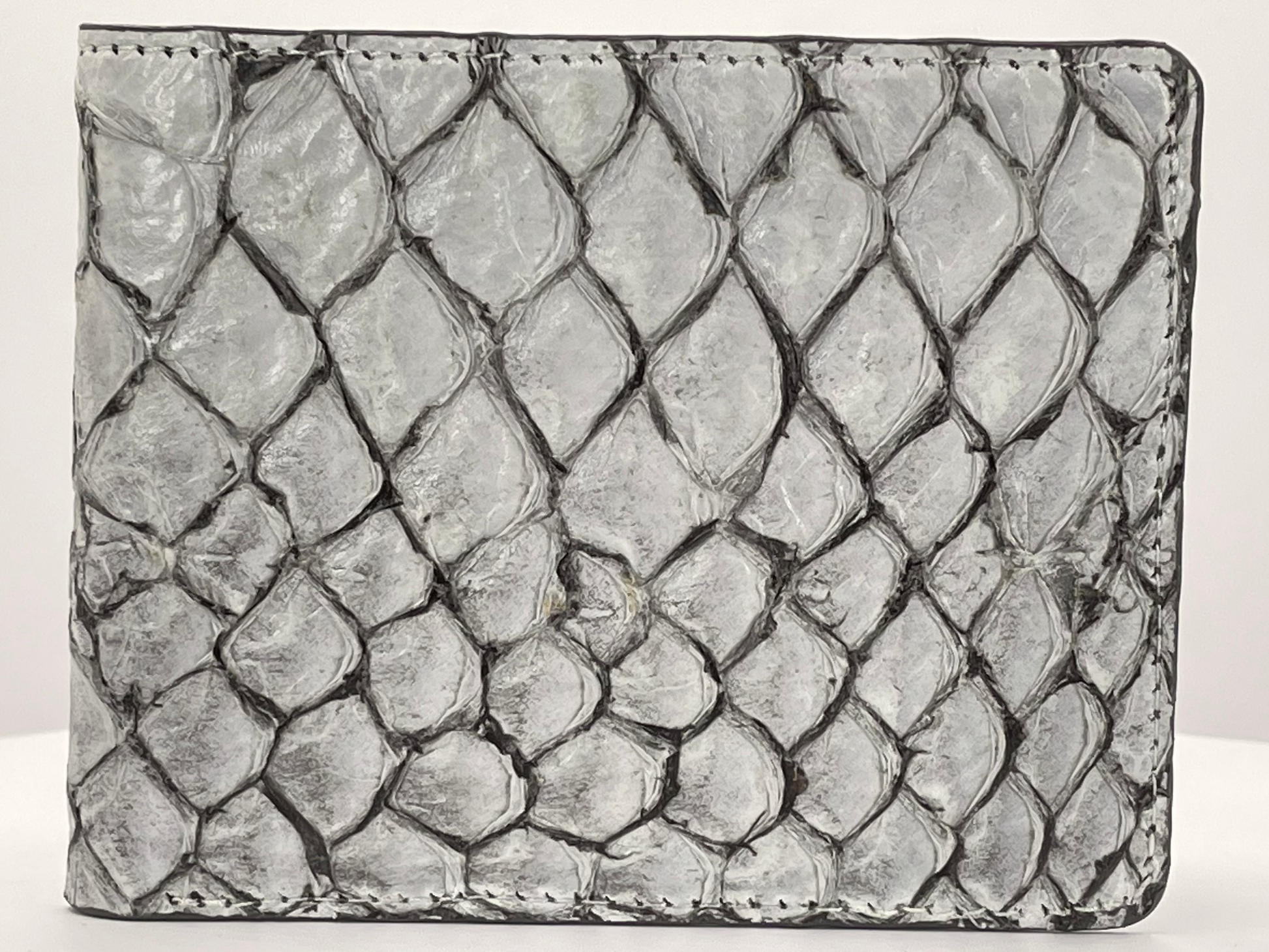 Barramundi skin wallet on a white background - front