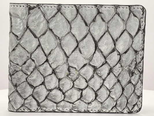 Barramundi skin wallet on a white background - front