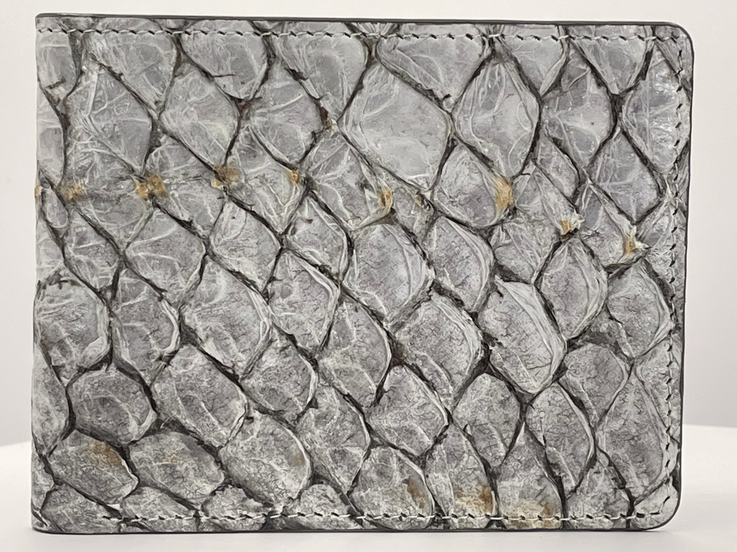 Barramundi skin wallet on a white background - front