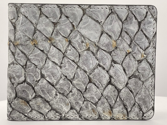 Barramundi skin wallet on a white background - front