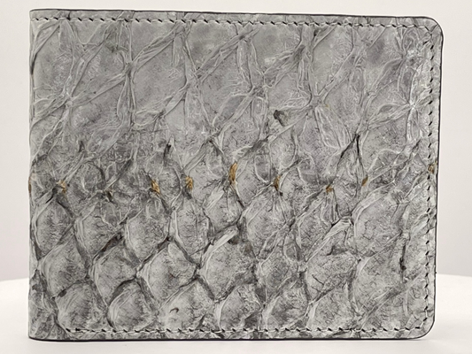 Barramundi skin wallet on a white background - front