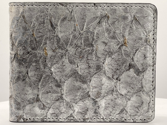 Barramundi skin wallet on a white background - front