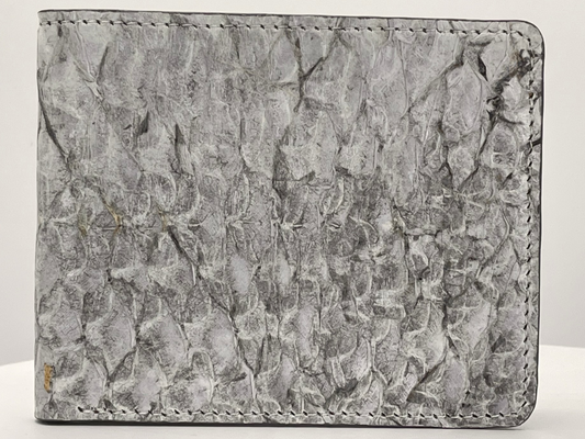 Barramundi skin wallet on a white background - front