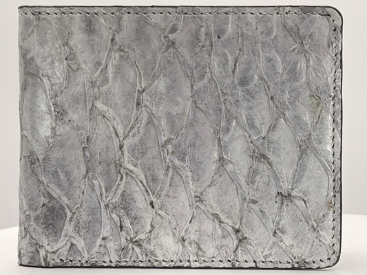 Barramundi skin wallet on a white background - front