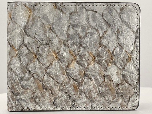 Barramundi skin wallet on a white background - front