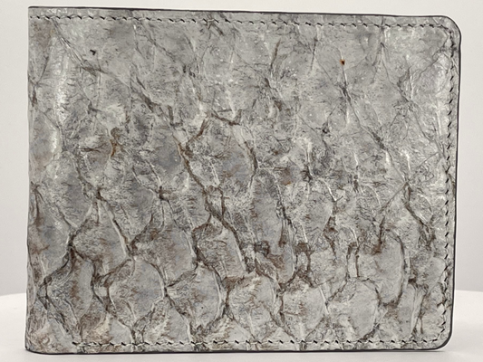 Barramundi skin wallet on a white background - front