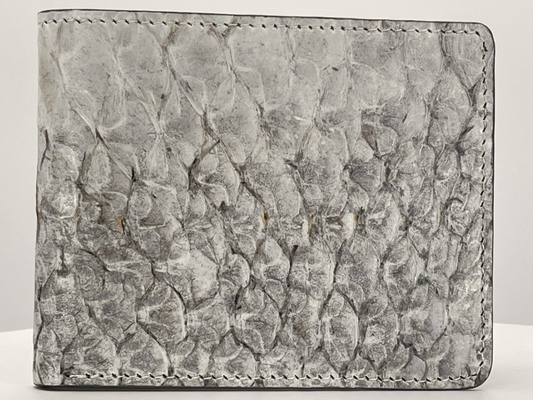 Barramundi skin wallet on a white background - front