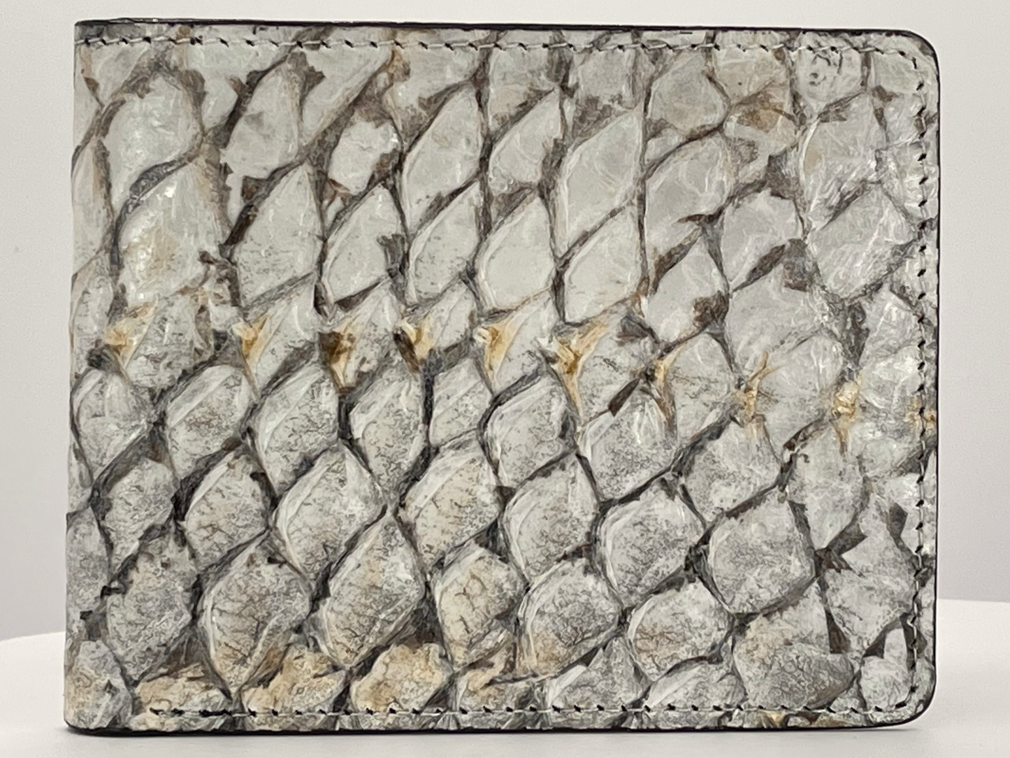 Barramundi skin wallet on a white background - front