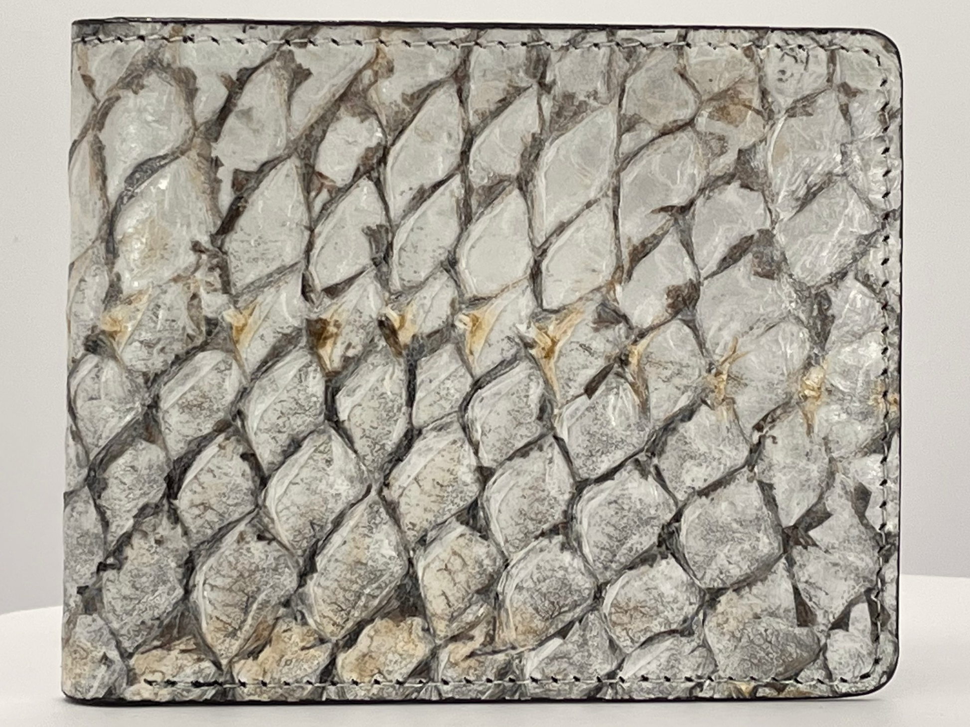 Barramundi skin wallet on a white background - front