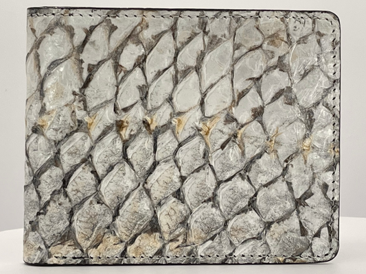 Barramundi skin wallet on a white background - front