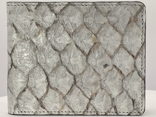 Barramundi skin wallet on a white background - front