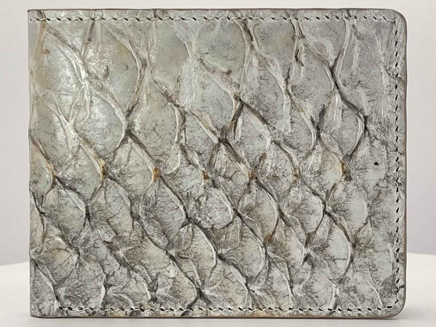 Barramundi skin wallet on a white background - front