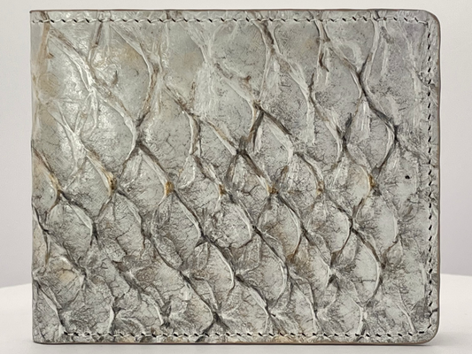 Barramundi skin wallet on a white background - front
