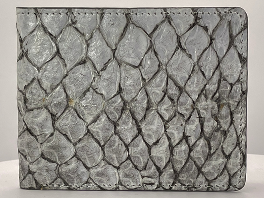 Barramundi skin wallet on a white background - front