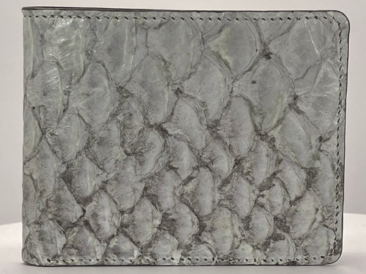 Barramundi skin wallet on a white background - front
