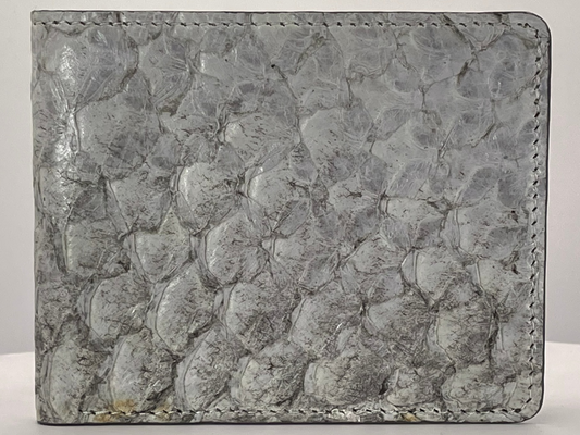 Barramundi skin wallet on a white background - front
