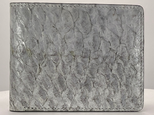 Barramundi skin wallet on a white background - front