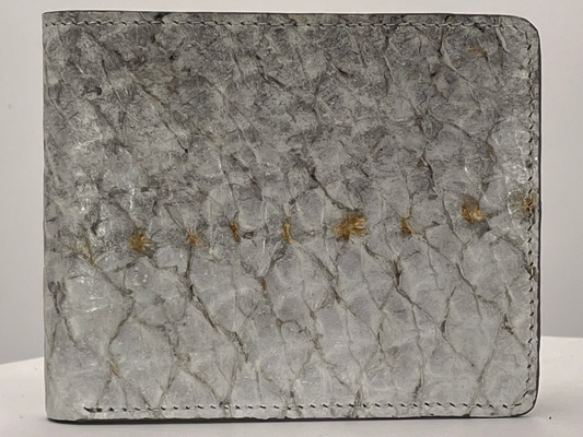 Barramundi skin wallet on a white background - front