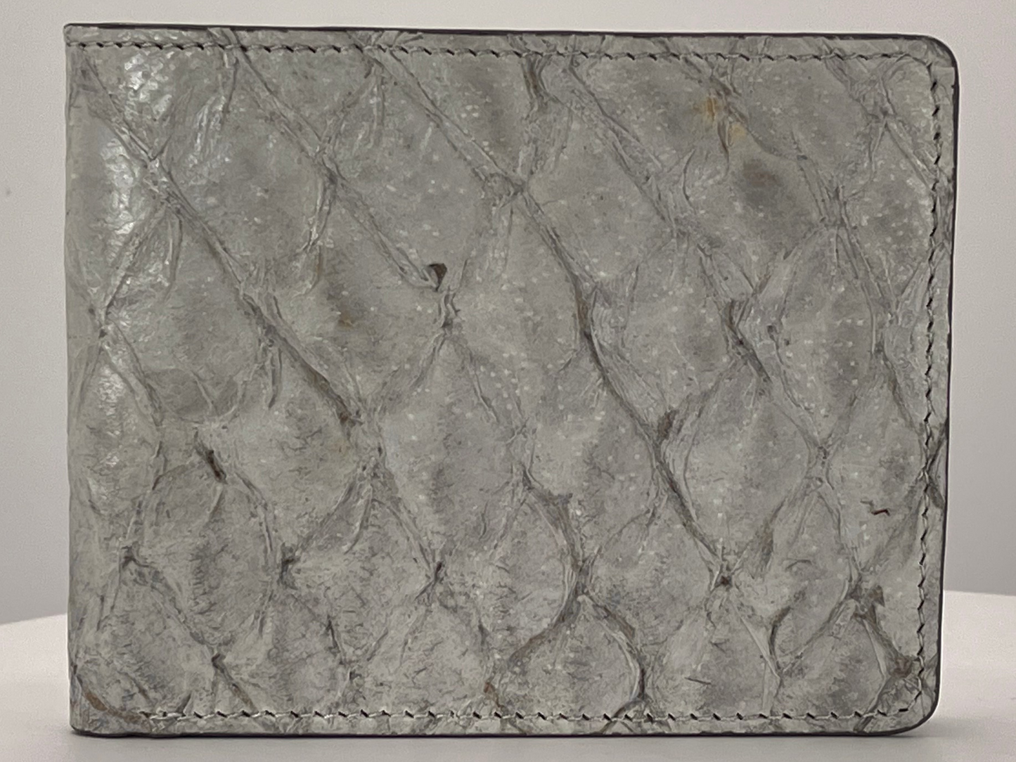 Barramundi skin wallet on a white background - front