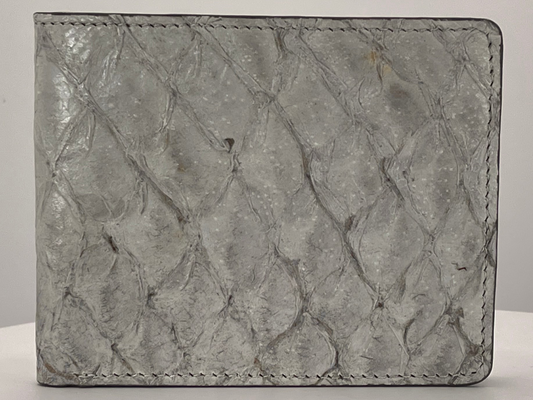 Barramundi skin wallet on a white background - front