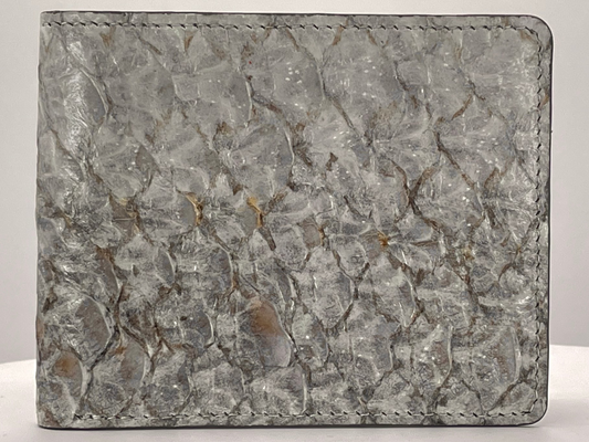 Barramundi skin wallet on a white background - front