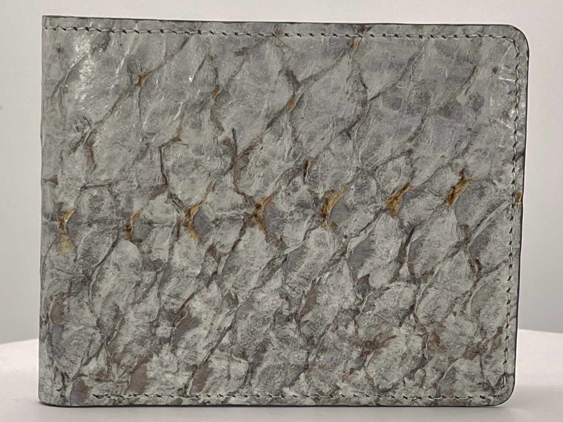 Barramundi skin wallet on a white background - front
