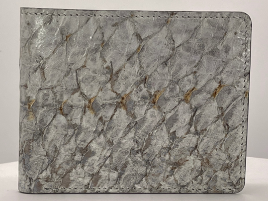 Barramundi skin wallet on a white background - front