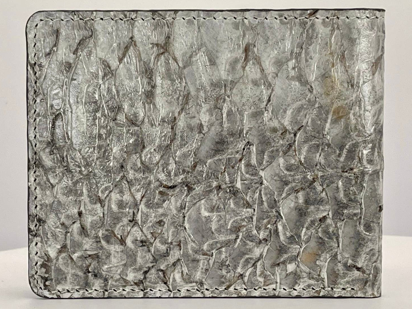 Barramundi skin wallet on a white background - back